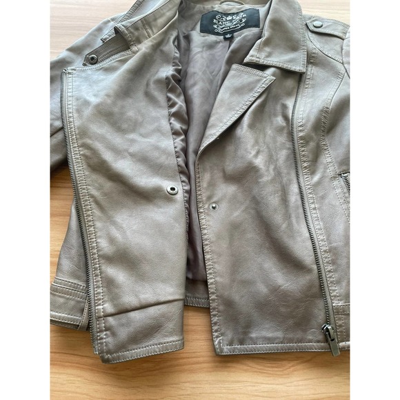 Blanc Noir Faux Leather Tan Brown Moto Jacket Asymmetric Front Zip Small - Picture 9 of 12